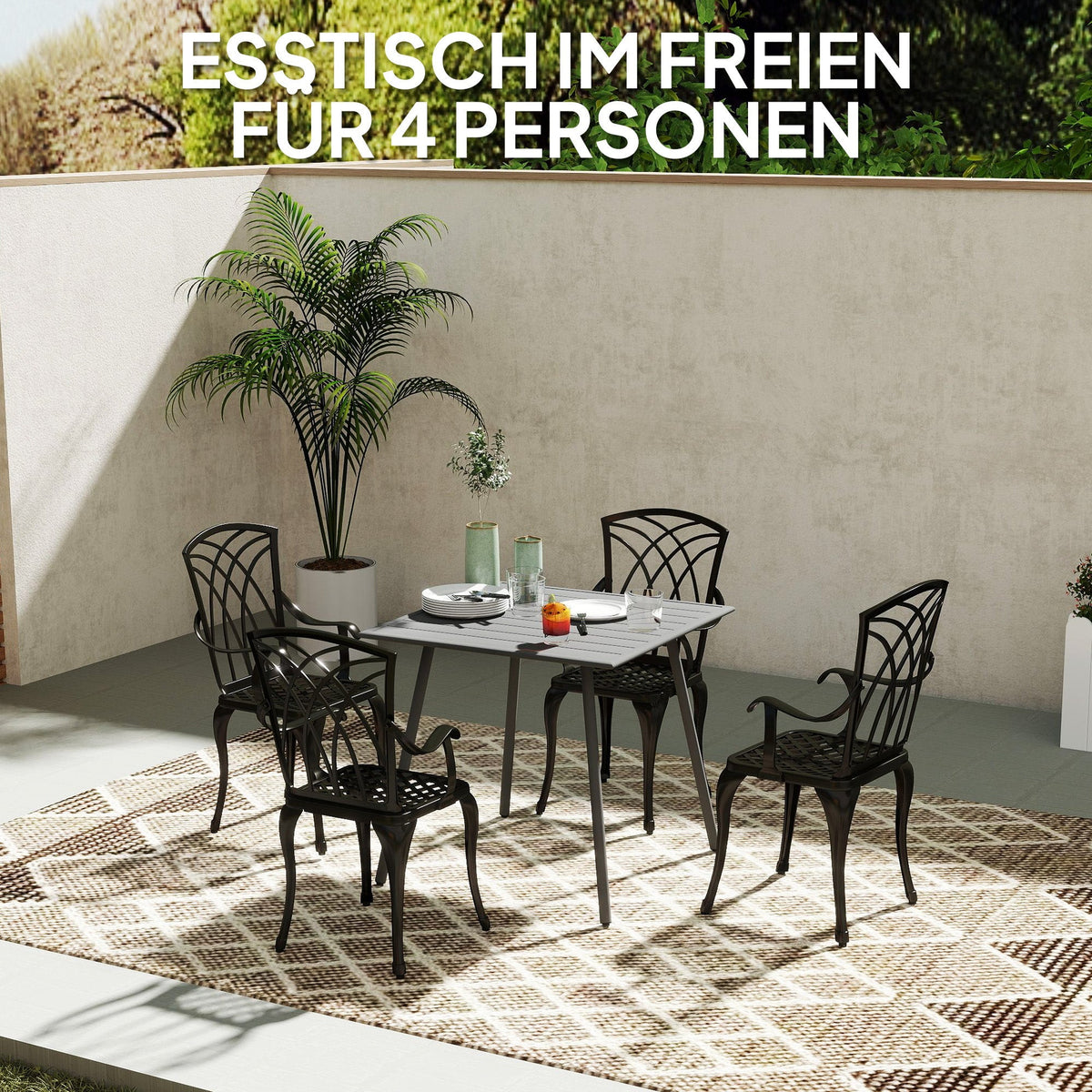 Garden Table 80x80x74cm Weatherproof 4 Person Steel, Grey