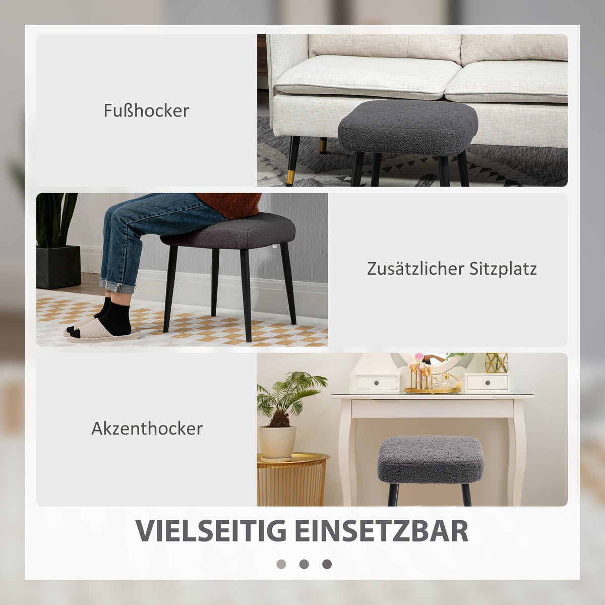 Footstool Square, Living Room & Bedroom, Dark Grey Cashmere Effect