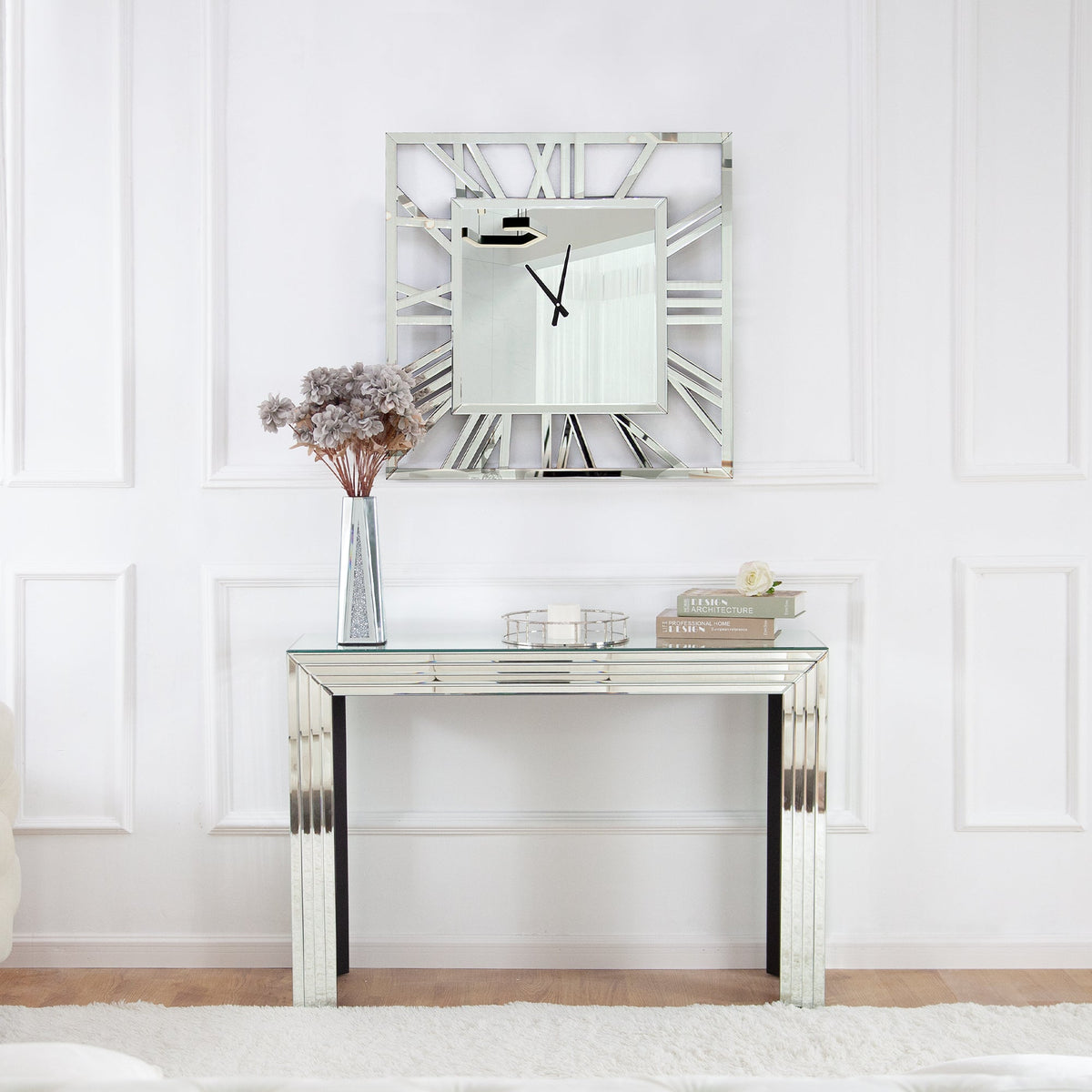 Wall Clock Large Square Glass