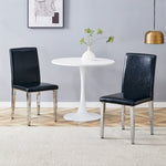 Minimalist Dining Chairs Set of 2, Ergonomic PU Leather and Metal, Black and Silver