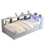 Sofa Bed 90x200cm with Storage, Socket & LED, Grey Wood