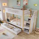 Children's Bunk Bed Storage Stairs Drawers Chalkboard 90x200cm, Pine MDF White/Natural