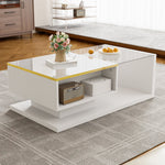Coffee Table 90cm, High-Gloss White with Glass & LED Effect