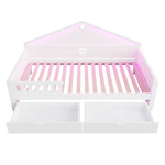 Children's Bed 90x200 cm with LED Light Strip and Storage Drawers, White