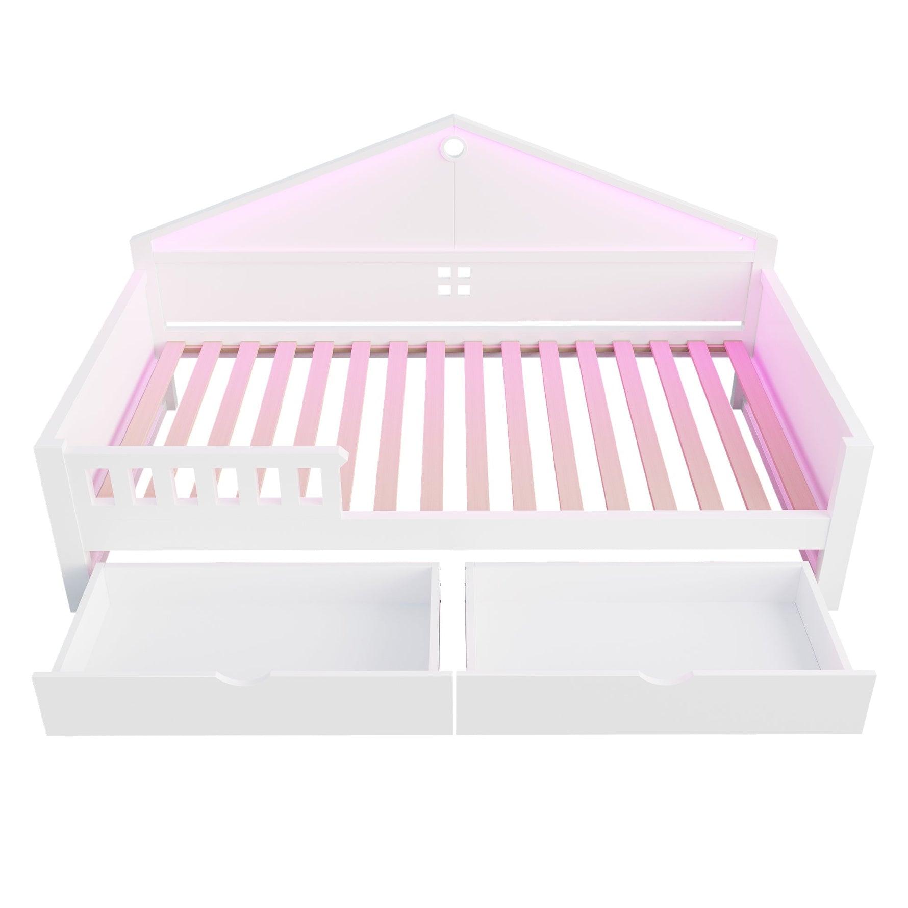 Children's Bed 90x200 cm with LED Light Strip and Storage Drawers, White