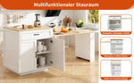Extendable Bar Table Storage 2 Drawers Side Shelves - White