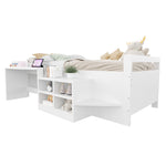 Children's Bed 90x200cm, Storage & Desk with Sockets, Wooden White