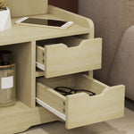Bedside Table, 2 Drawers, Open Shelf, Natural Wood