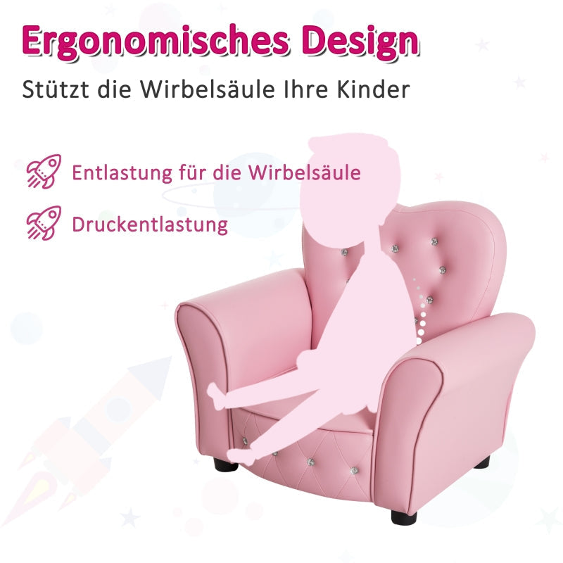 Children's Armchair Sofa Wood Legs Foam Cushion - Pink