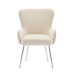 Velvet Dining Chair Set of 2 Armrests Lumbar Support Adjustable Silver Legs - Beige