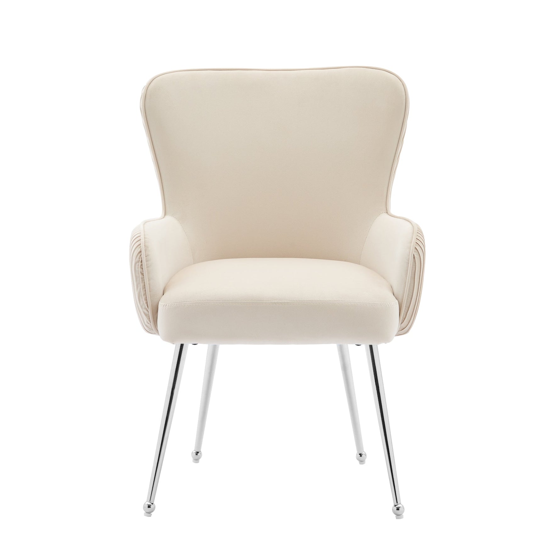 Velvet Dining Chair Set of 2 Armrests Lumbar Support Adjustable Silver Legs - Beige