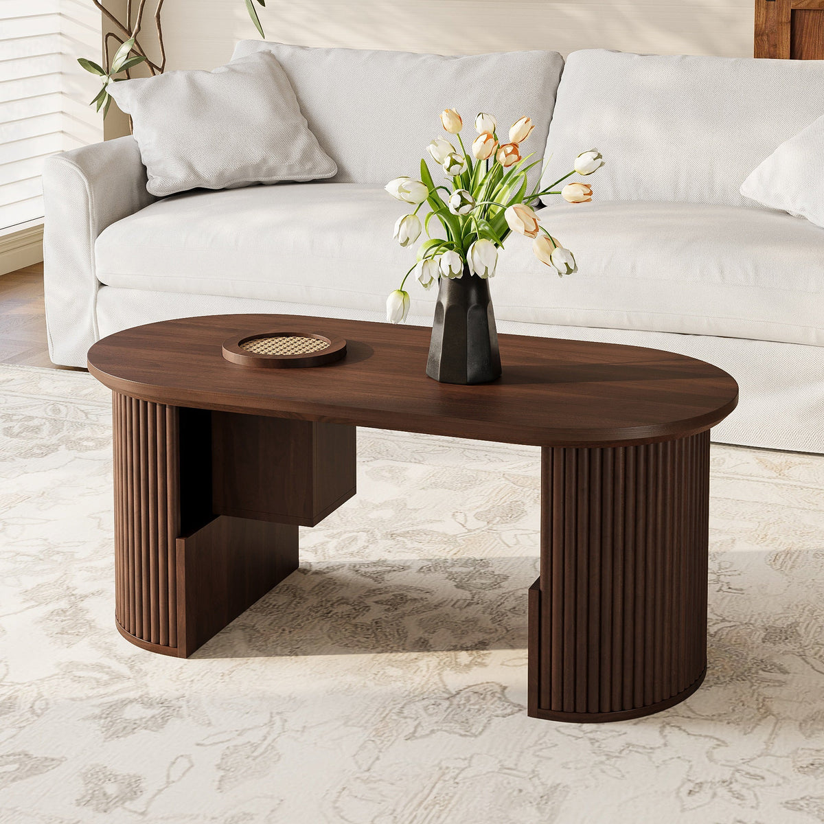 Modern Retro Coffee Table with Vertical Texture, 105x50x46.5cm, Walnut