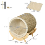 PawHut Cat Cave with Shelf Bed Scratching Pad, Pinewood Flannel, Khaki Natural & Beige