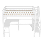 Loft Bed 140x200cm L-Shaped Desk Open Wardrobe Pine Wood White