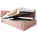 Upholstered Double Bed 180x200 with Storage & LED, Beige Chenille