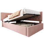 Upholstered Daybed, 90x190cm Sofa Bed with Hydraulic Storage, Velvet Pink