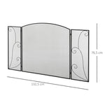 Fireplace Grate, 3-Panel Foldable Spark Guard, Metal Black