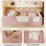 Upholstered Bed 140x190cm with Safety Rails, Pink Velvet