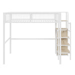 Loft Bed with Integrated Wardrobe and Safety Ladder, Black and White MDF and Metal