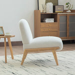Scandinavian Lounge Chair with Wooden Frame and Soft Chenille Fabric, Ivory