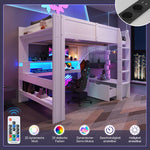 Loft Bed 140x200cm Gaming Desk LED Drawer Shelves - White