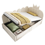 L-Shaped Upholstered Daybed with Hydraulic Storage and Crown-Lattice Design, 90x190cm, Beige Velvet