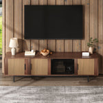 TV Cabinet Lowboard Carved Texture LED Light Tempered Glass