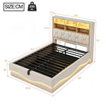 Upholstered Bed 140x200 with Storage & LED, Beige Linen