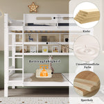 Bunk Bed, Children's with Safety Gate, Open Shelf, 5-Step Ladder, Pine + MDF White, 90x200cm
