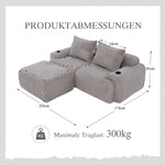 Modular Sofa for 2 People, Freely Combinable with Ottomans and Cup Holder, Light Grey Corduroy