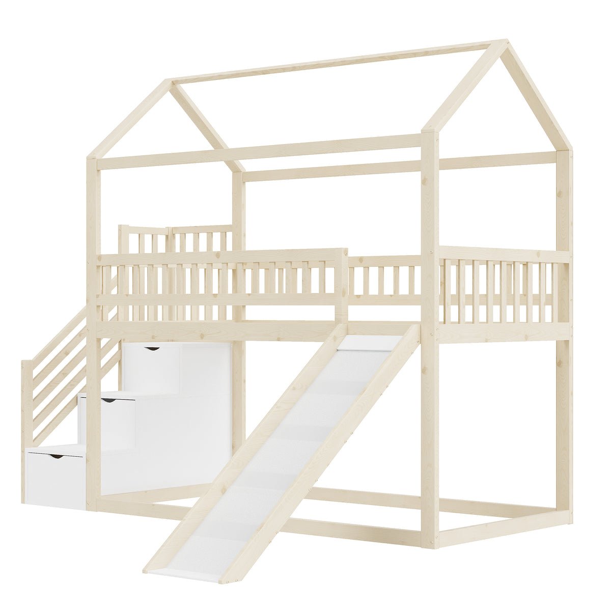 Children's Bunk Bed 90x200cm with Slide & Storage Ladder, Wood