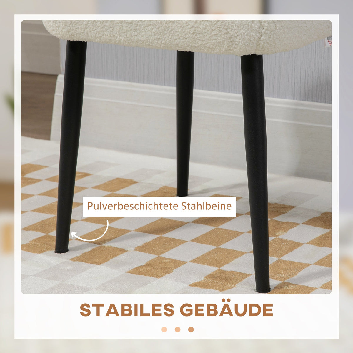 Footstool Square Dressing Stool, Steel Legs, Cashmere Look Cream