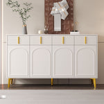 Sideboard, 4 Doors 4 Drawers, Gold Handles Legs, White MDF