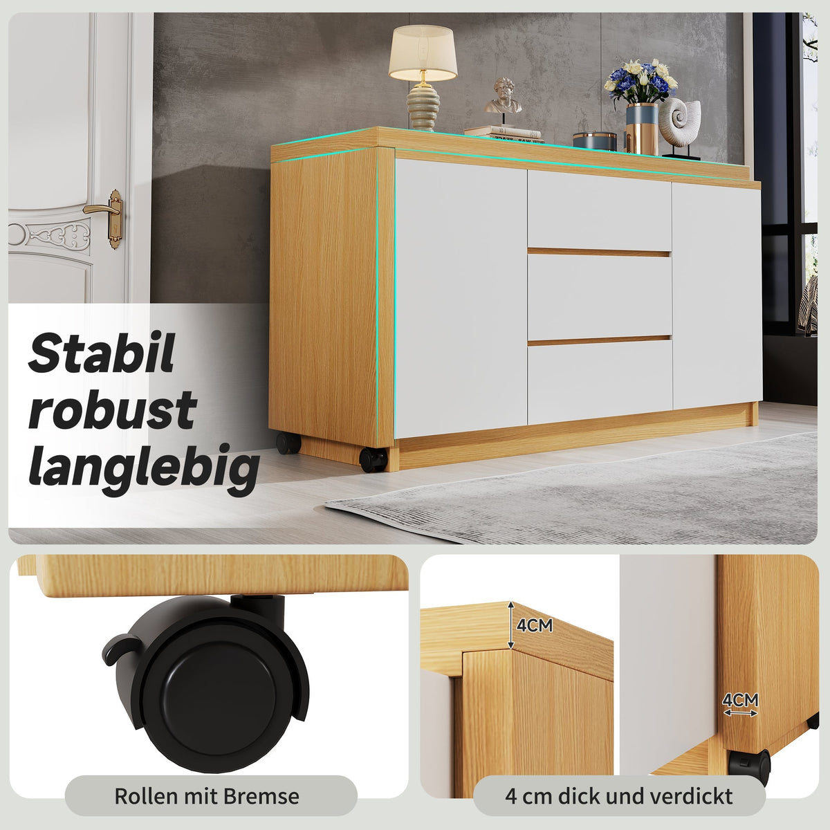Desk, Multifunctional Rotating, Lockable Casters, White/Oak