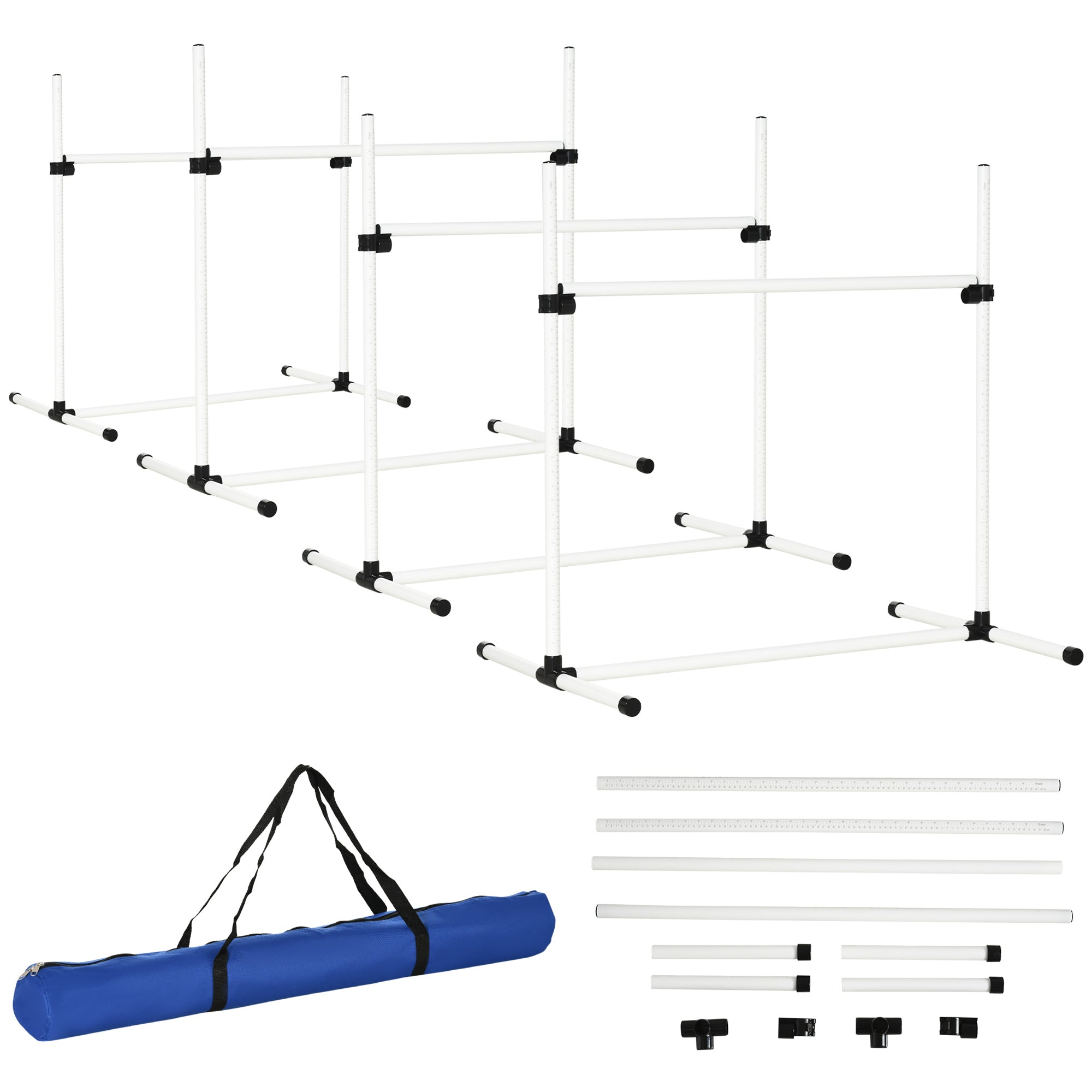 Agility Hurdle Set, 4 Hurdles Slalom Poles, Plastic White