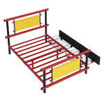 Metal Platform Bed with Drawers and Sturdy Steel Construction, 90x200cm, Red Metal