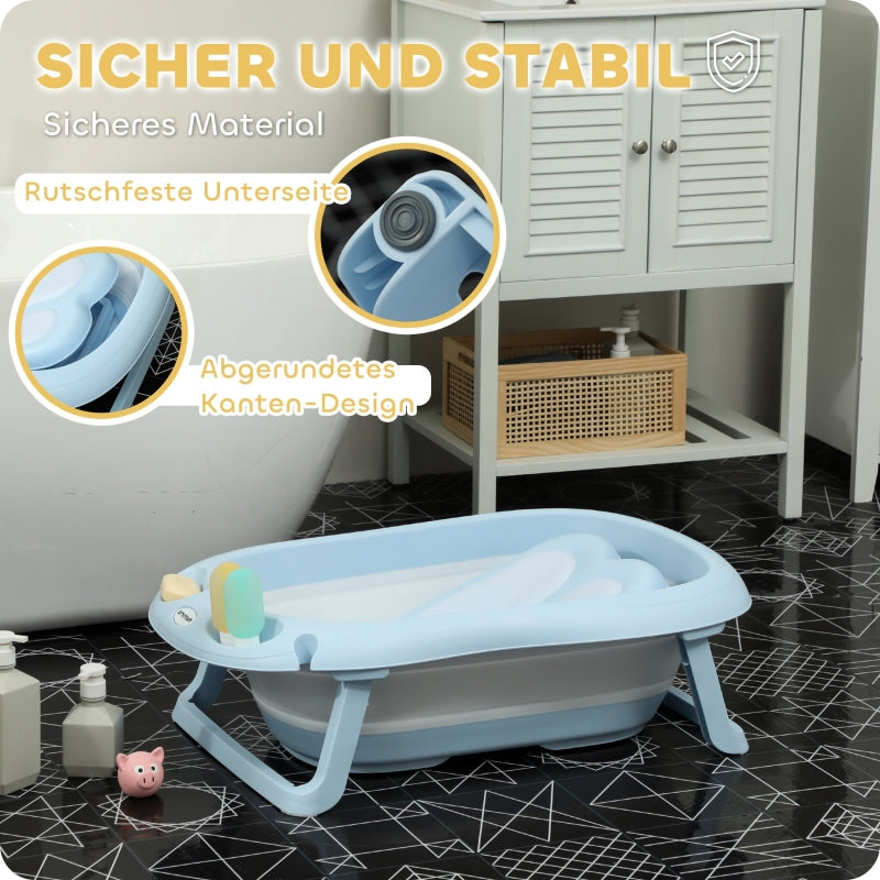 Baby Bathtub, Foldable Non-Slip Safe, Light Blue