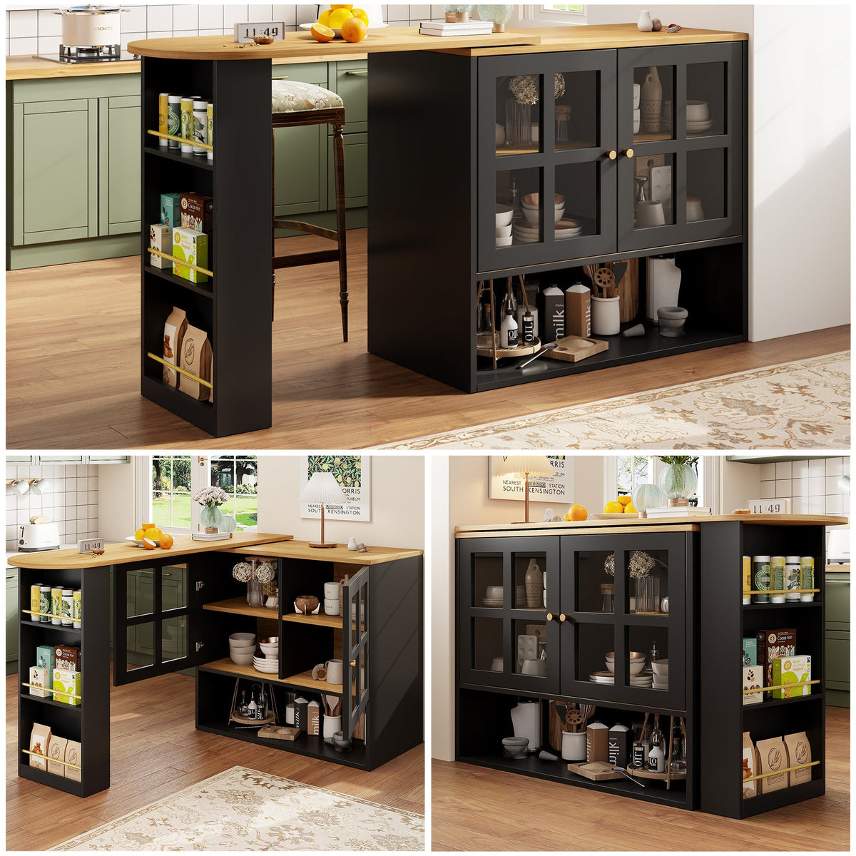 Dining Bar, 360° Rotating Multifunctional with 5 Shelves, Black