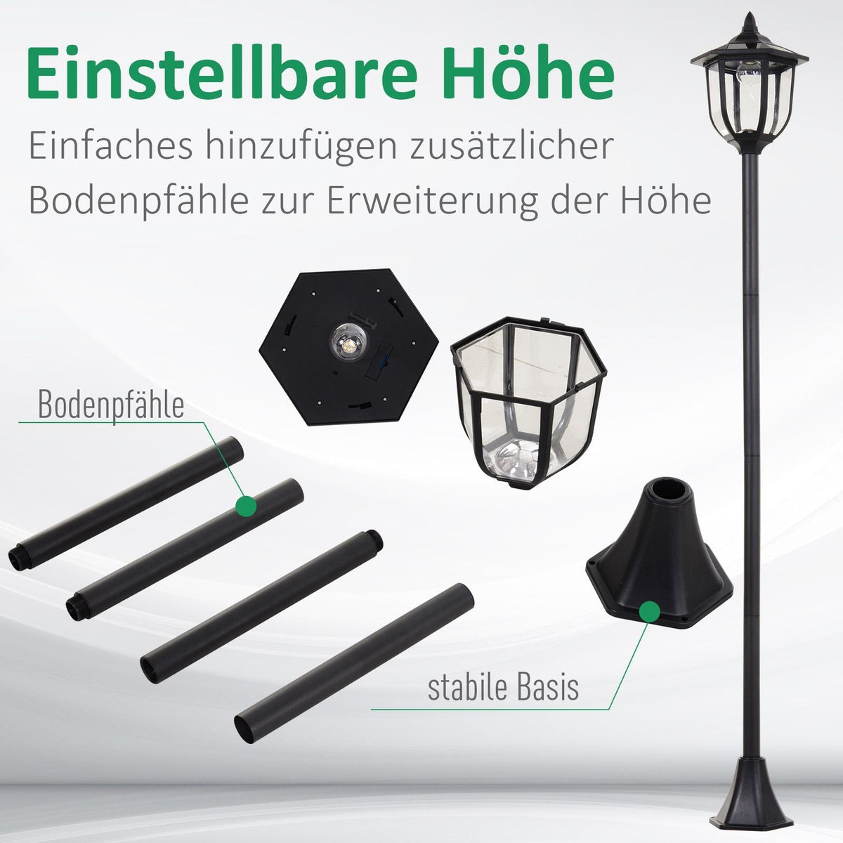 Solar Garden Light LED Lantern 30/60 Lumens, Black Plastic