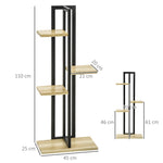4-Tier Plant Stand, Adjustable 110cm High, Indoor Outdoor, Wood Black+Natural Wood