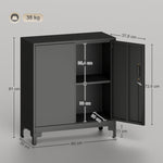 Metal Office Cabinet, Lockable 2-Tier Design, Black