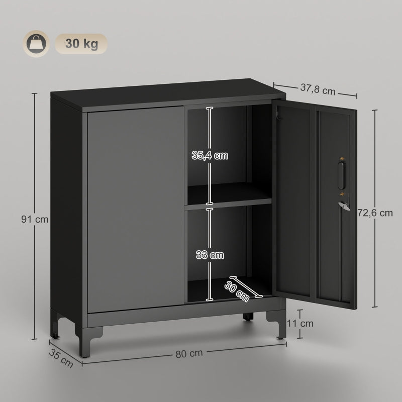 Metal Office Cabinet, Lockable 2-Tier Design, Black