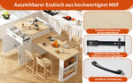 Extendable Bar Table Storage 2 Drawers Side Shelves - White