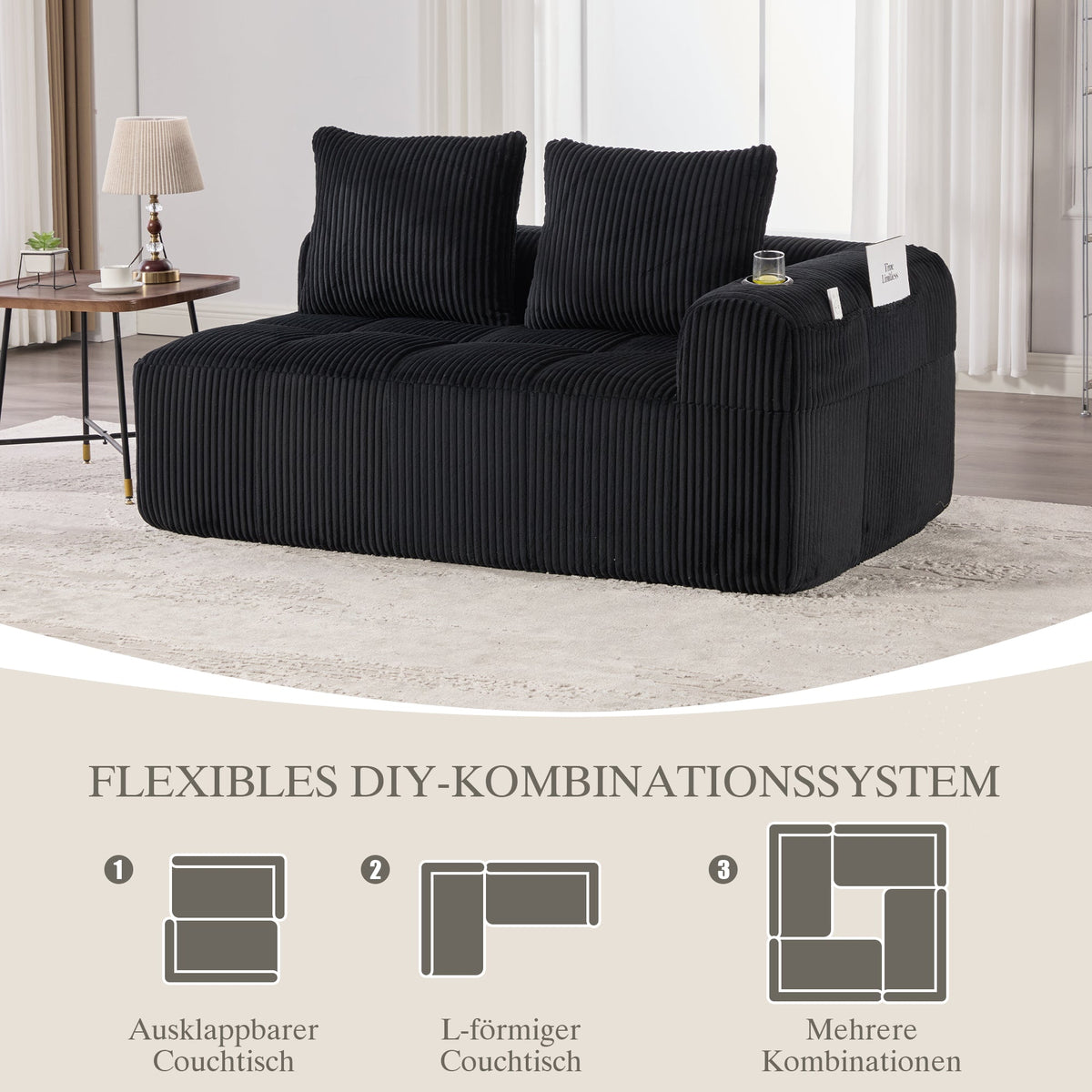 Two-Seater Sofa Storage Pocket Drink Holder - Corduroy Fabric
