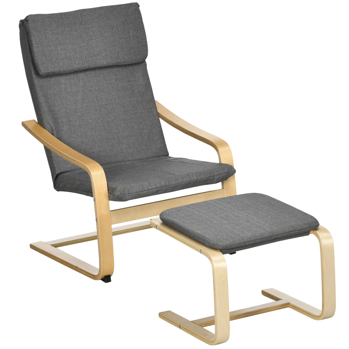 Relaxing Armchair with Footstool, Wing Chair, Grey Linen