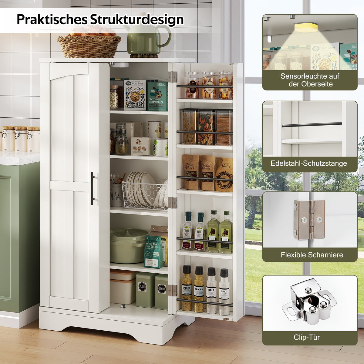 Kitchen Cabinet 120x60x40cm LED Sensor Light 2-Door Adjustable Shelves - White