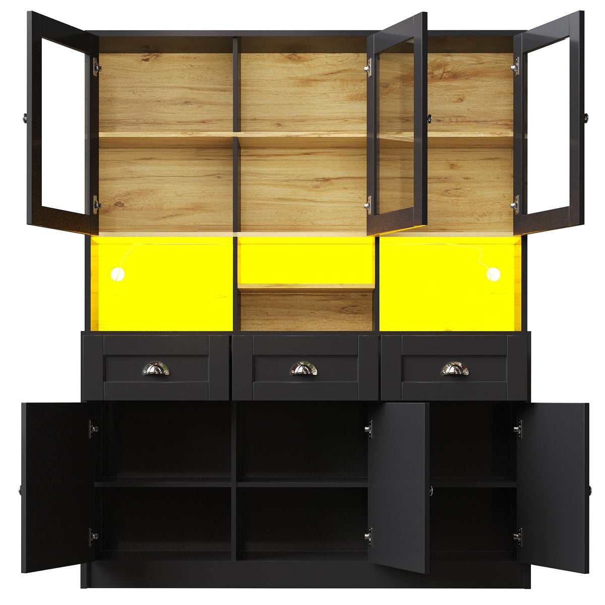 Tall Kitchen Cabinet 140x40x175cm Display Buffet Adjustable Shelves LED - White/Black