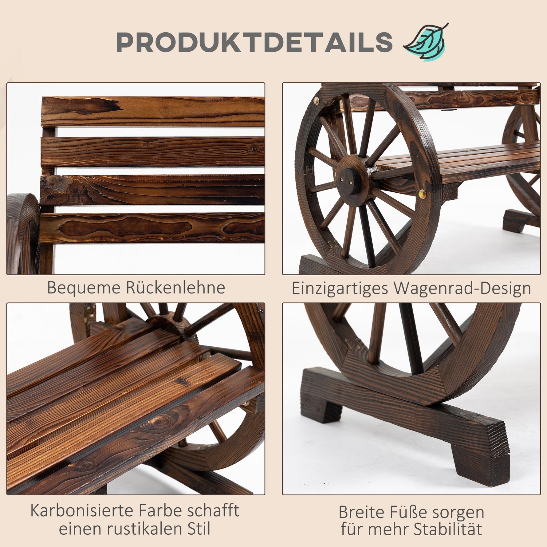 2-Seater Garden Bench Wagonwheel Armrests Fir Wood Brown