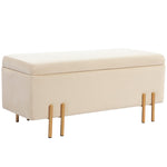 Bench with storage, upholstered velvet, wooden legs, 100 x 40 x 42 cm, beige