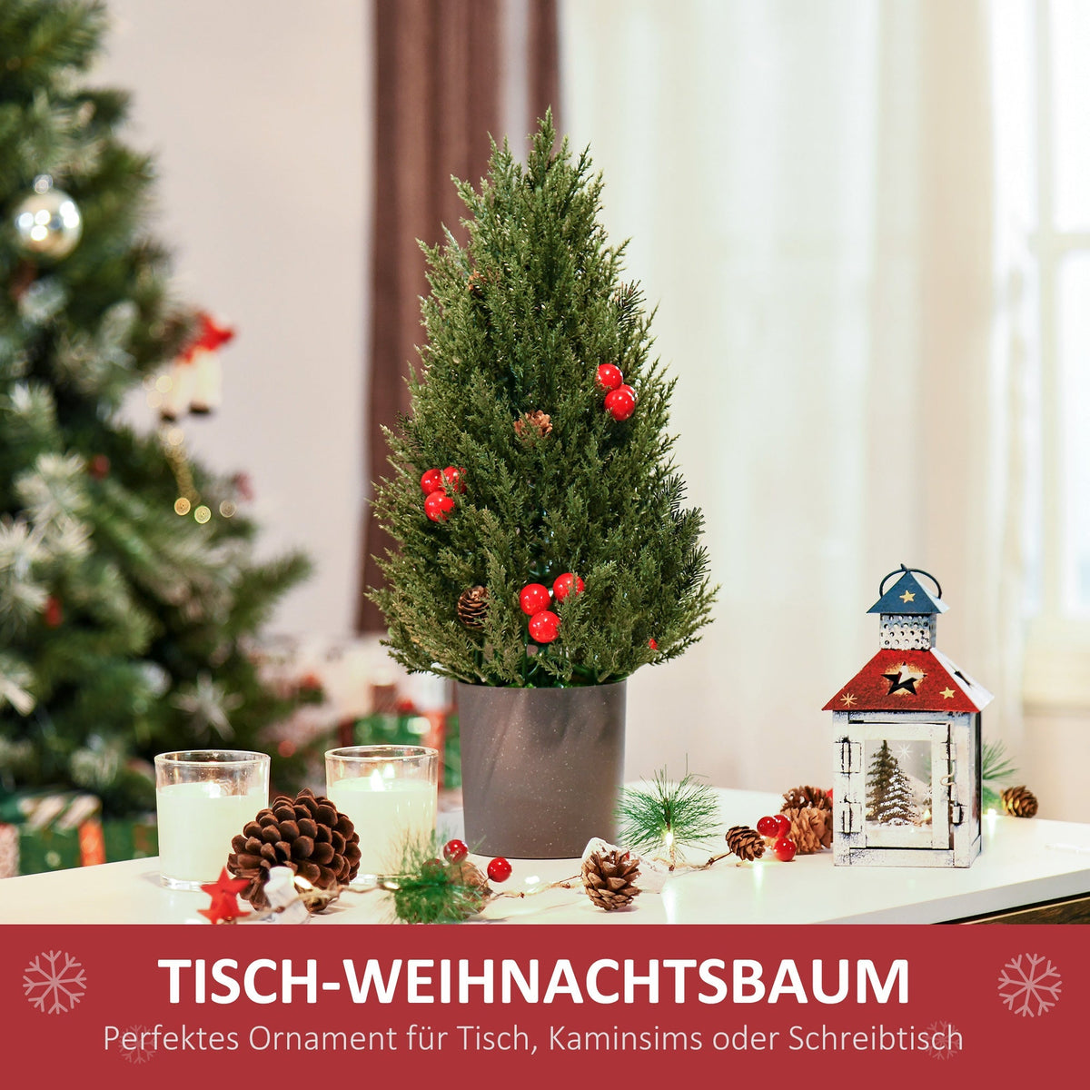 Christmas Tree 50 cm, Berries and Pine Cones, Green PVC PE